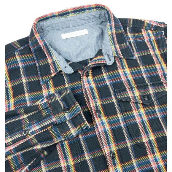 Outerknown Blanket Shirt Men's Large Colorful Plaid Rainbow Heavyweight Flannel - Picture 1 of 13